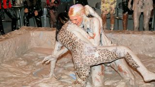 Catfight Eurobabe Cheetah Rolls Around In The Mud