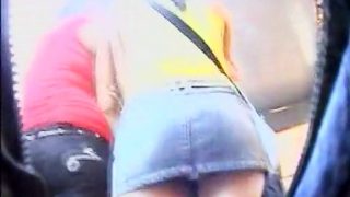 Upskirt Ass White thong not covering ass up skirt